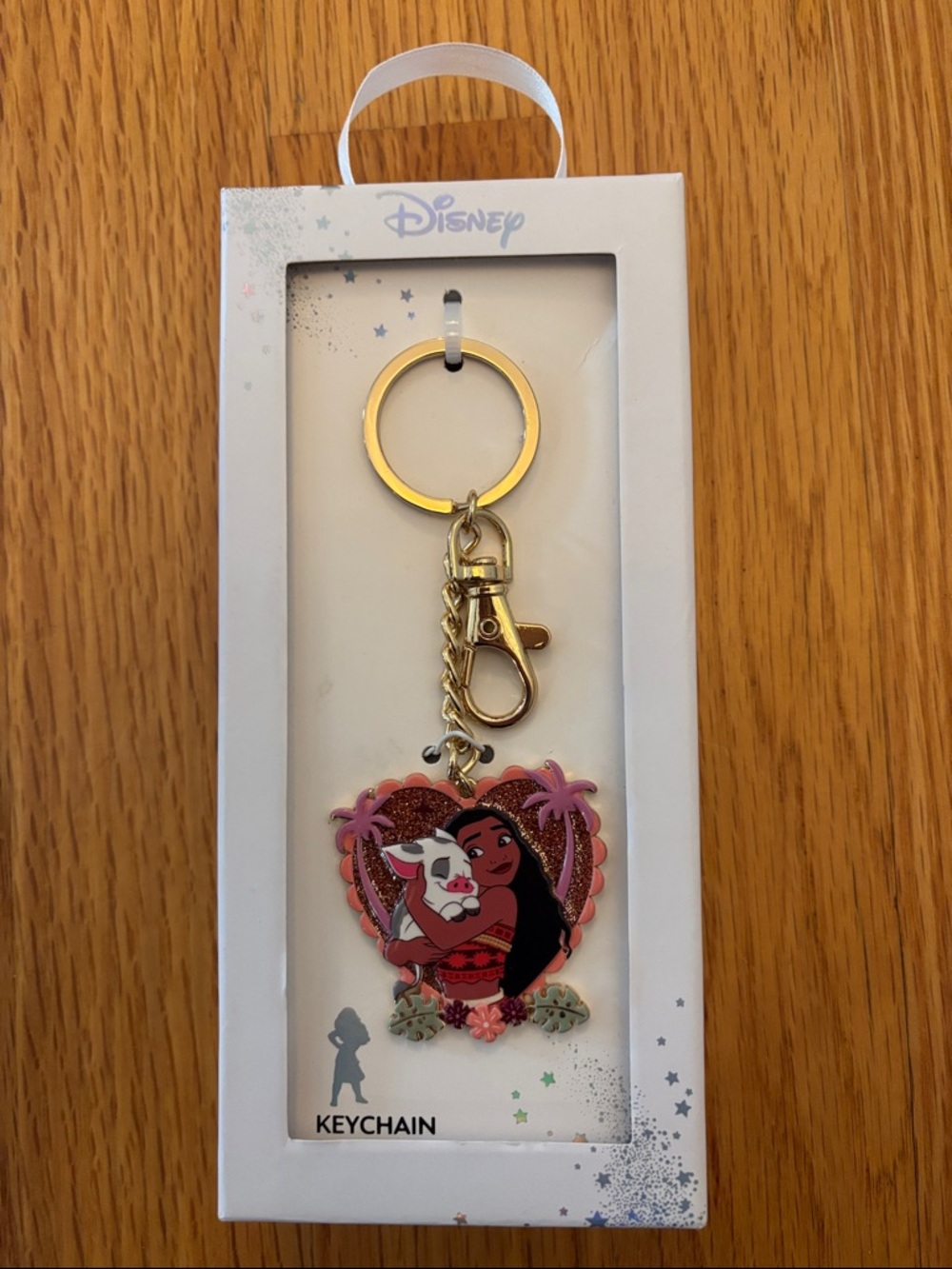 NIB Disney Moana & Pua Heart Keychain - Pink Sparkles & Gold